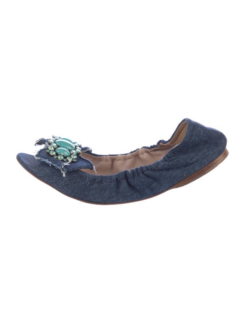 Miu Miu Denim Raw-Edge Trim Flats