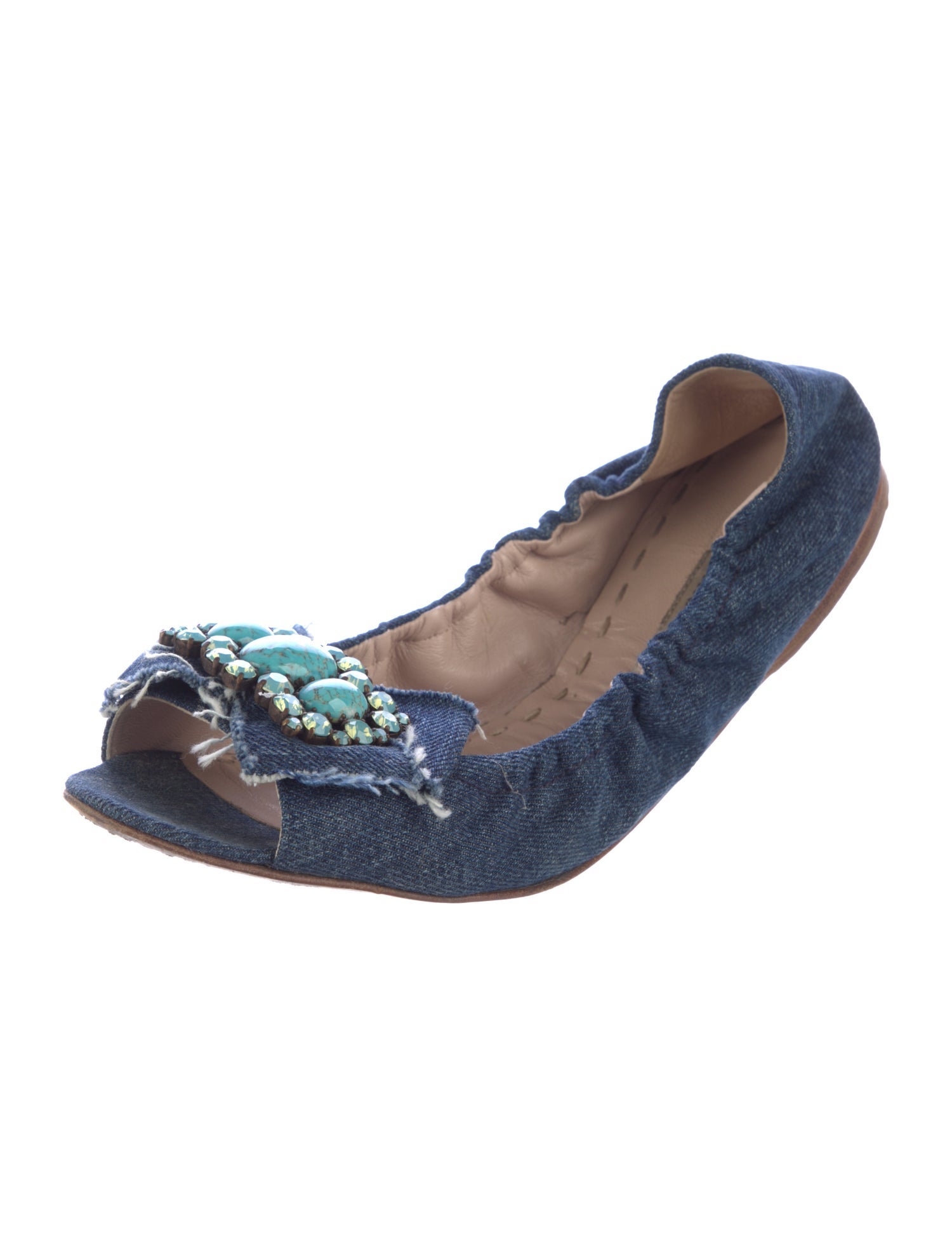 Miu Miu Denim Raw-Edge Trim Flats