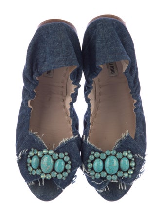 Miu Miu Denim Raw-Edge Trim Flats