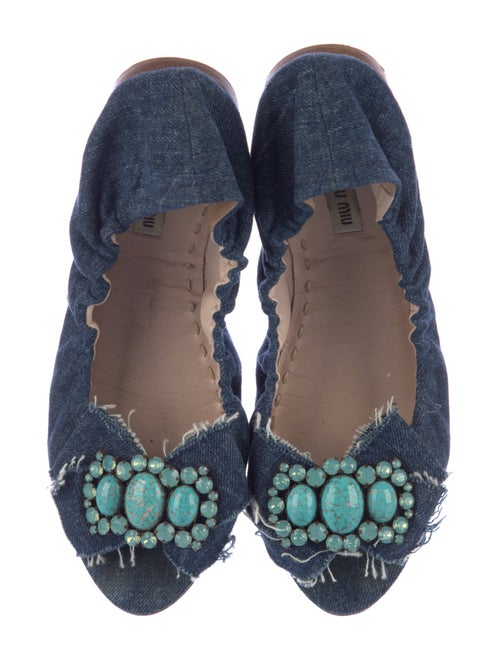Miu Miu Denim Raw-Edge Trim Flats