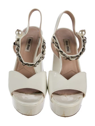 Miu Miu Patent Leather Chain-Link Accents Slingback Sandals