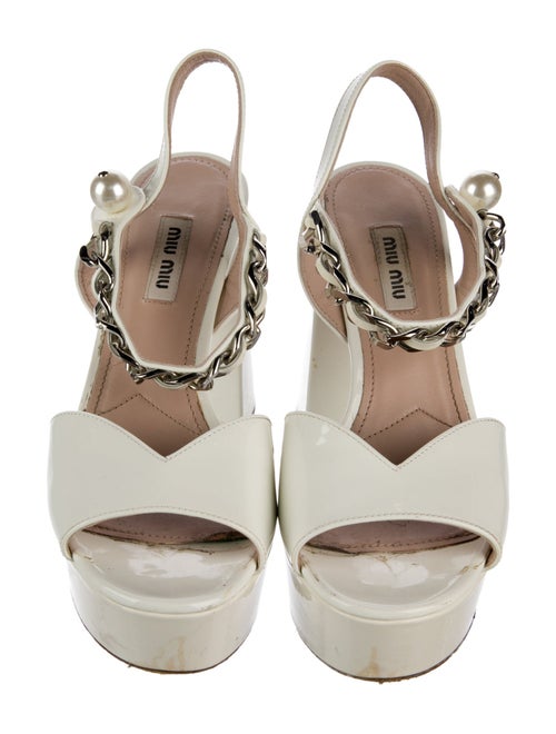 Miu Miu Patent Leather Chain-Link Accents Slingback Sandals
