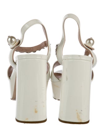 Miu Miu Patent Leather Chain-Link Accents Slingback Sandals