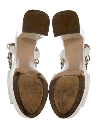 Miu Miu Patent Leather Chain-Link Accents Slingback Sandals