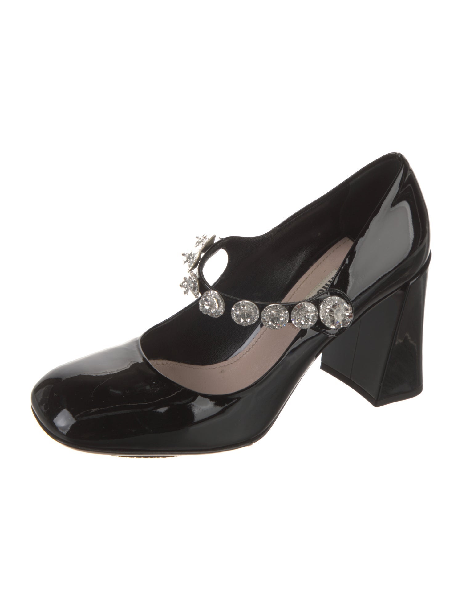 Miu Miu Patent Leather Crystal Embellishments Pumps