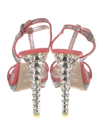 Miu Miu Suede Glitter Accents T-Strap Sandals