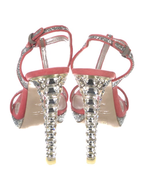 Miu Miu Suede Glitter Accents T-Strap Sandals