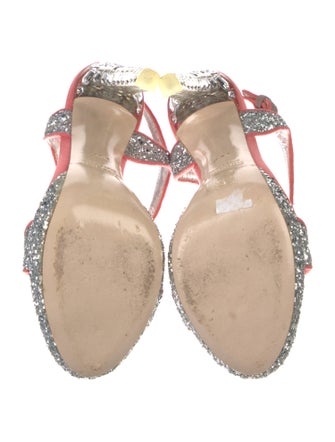 Miu Miu Suede Glitter Accents T-Strap Sandals