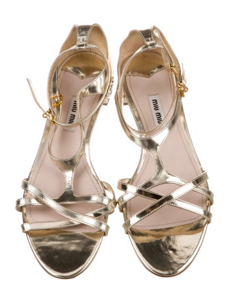 Miu Miu Patent Leather Crystal Embellishments Sandals