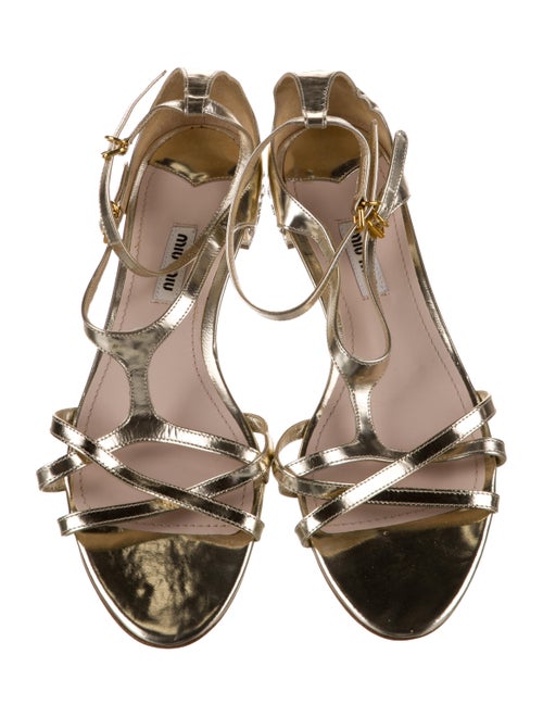 Miu Miu Patent Leather Crystal Embellishments T-Strap Sandals