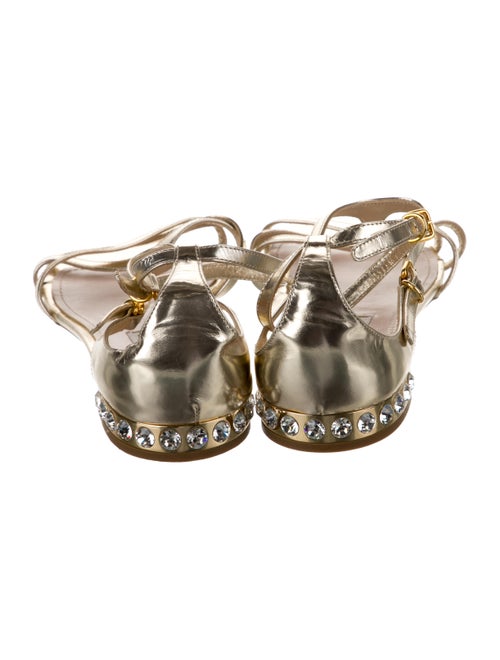 Miu Miu Patent Leather Crystal Embellishments T-Strap Sandals