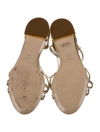 Miu Miu Patent Leather Crystal Embellishments T-Strap Sandals