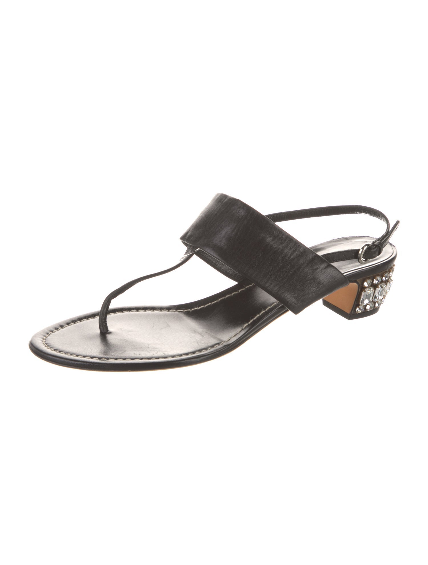 Miu Miu Leather Crystal Embellishments Slingback Sandals