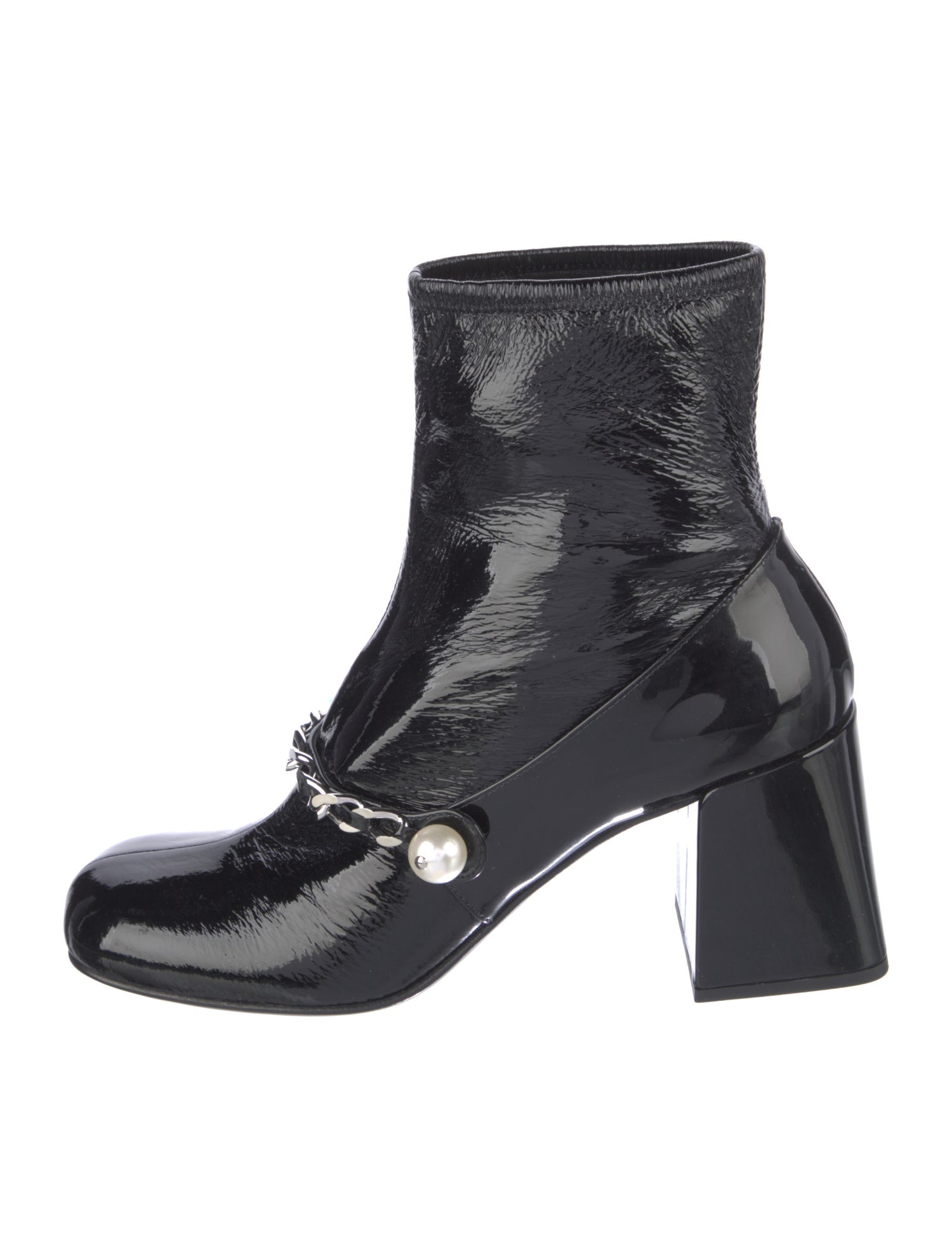 Miu Miu Patent Leather Chain-Link Accents Boots