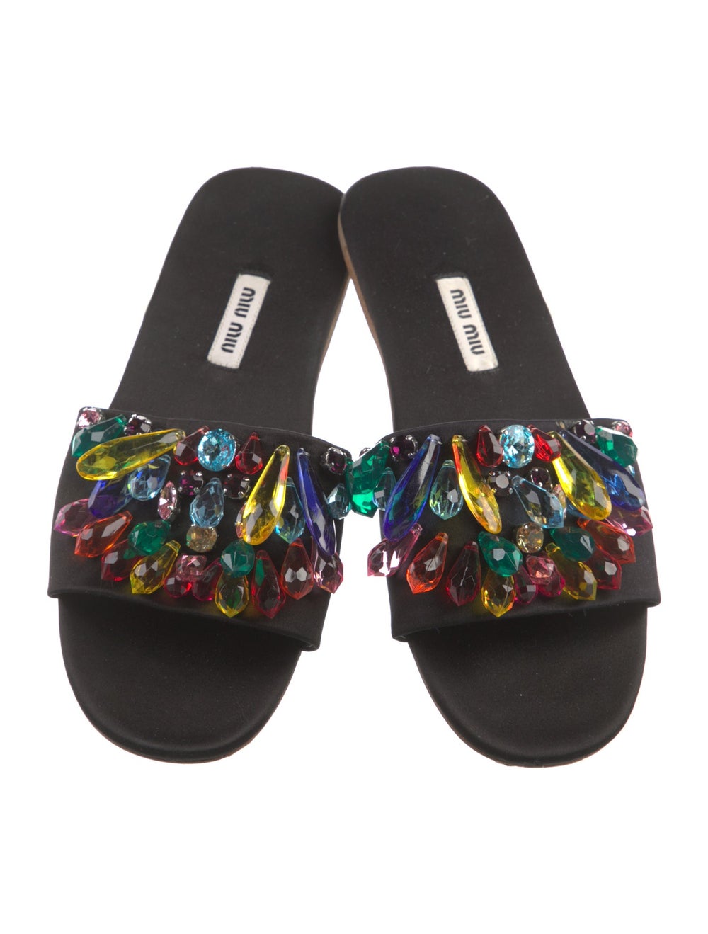 Miu Miu Satin Slides Black Beaded & Crystal Accen… - image 3