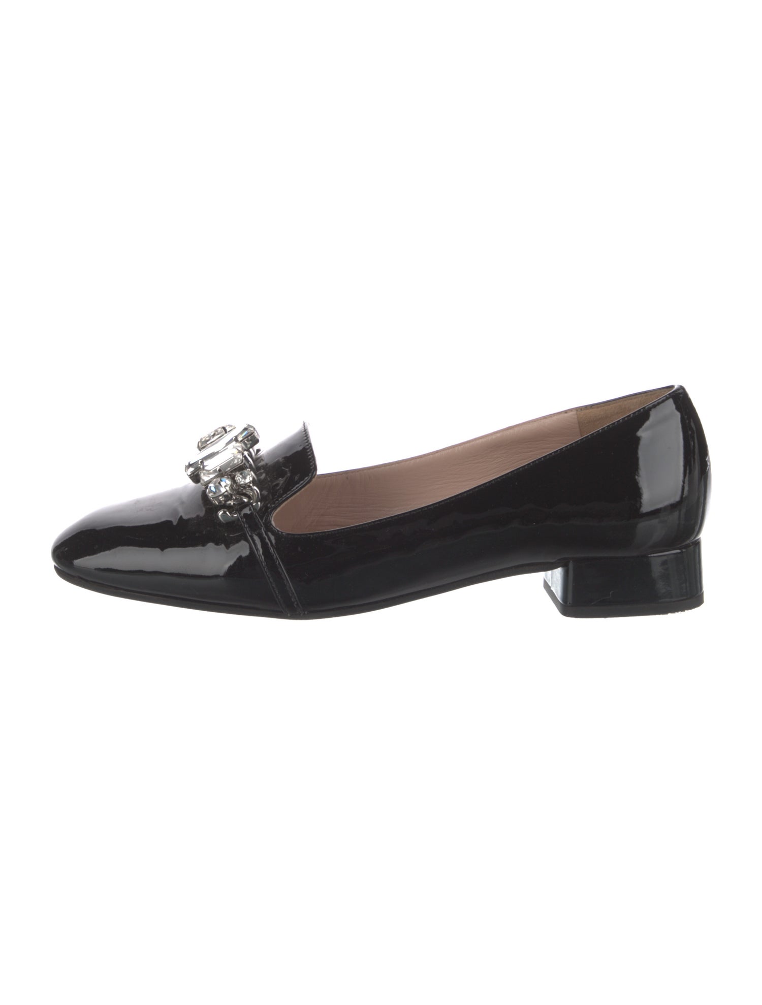 Miu Miu Patent Leather Crystal Embellishments Loafers