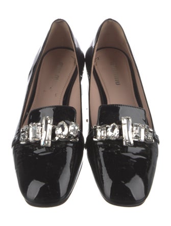 Miu Miu Patent Leather Crystal Embellishments Loafers