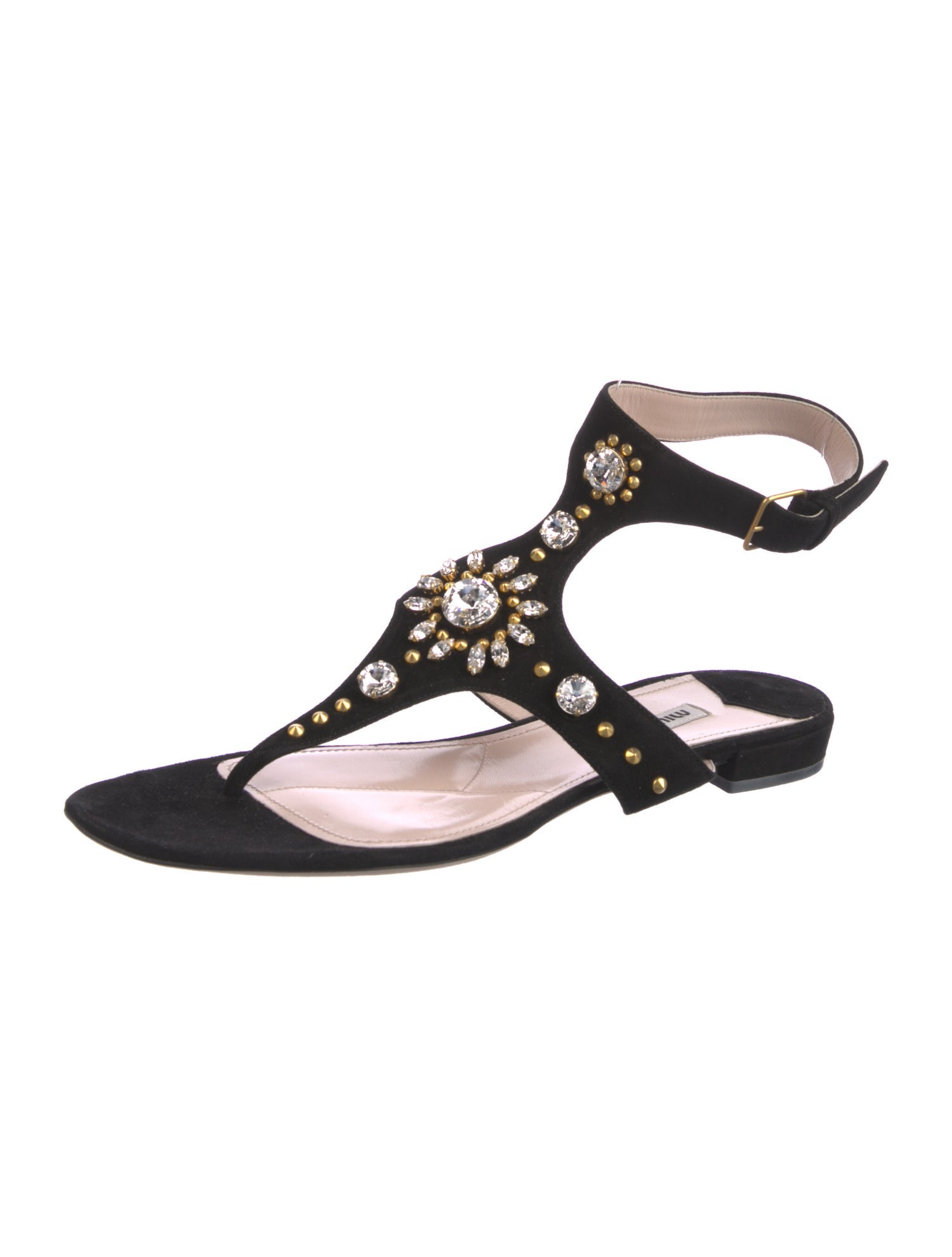 Miu Miu Suede Crystal Embellishments Sandals