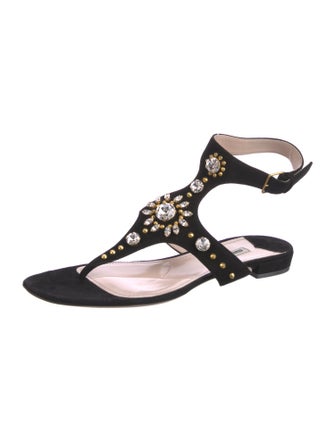 Miu Miu Suede Crystal Embellishments Sandals
