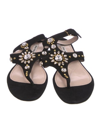 Miu Miu Suede Crystal Embellishments Sandals