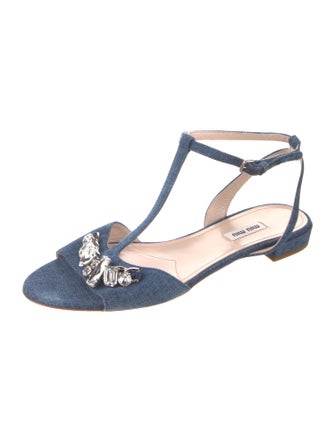 Miu Miu Denim T-Strap Sandals