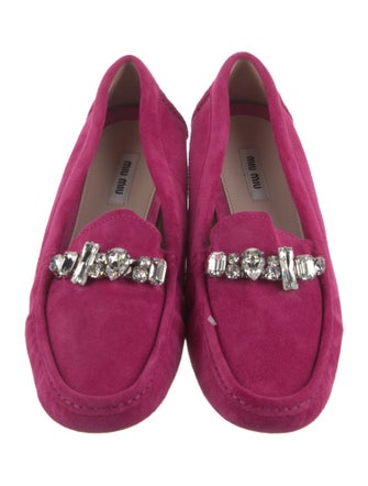 Miu Miu Suede Crystal Embellishments Loafers
