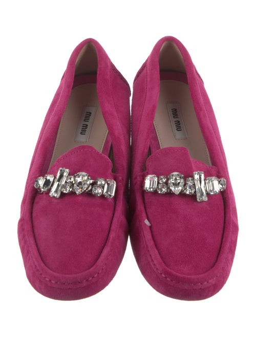 Miu Miu Suede Crystal Embellishments Loafers