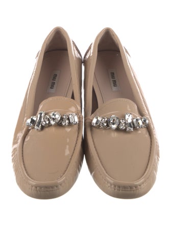 Miu Miu Patent Leather Crystal Embellishments Loafers