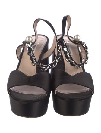 Miu Miu Patent Leather Chain-Link Accents Sandals