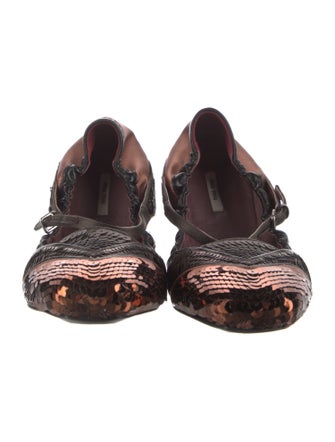 Miu Miu Satin Sequin Embellishments Ballet Flats