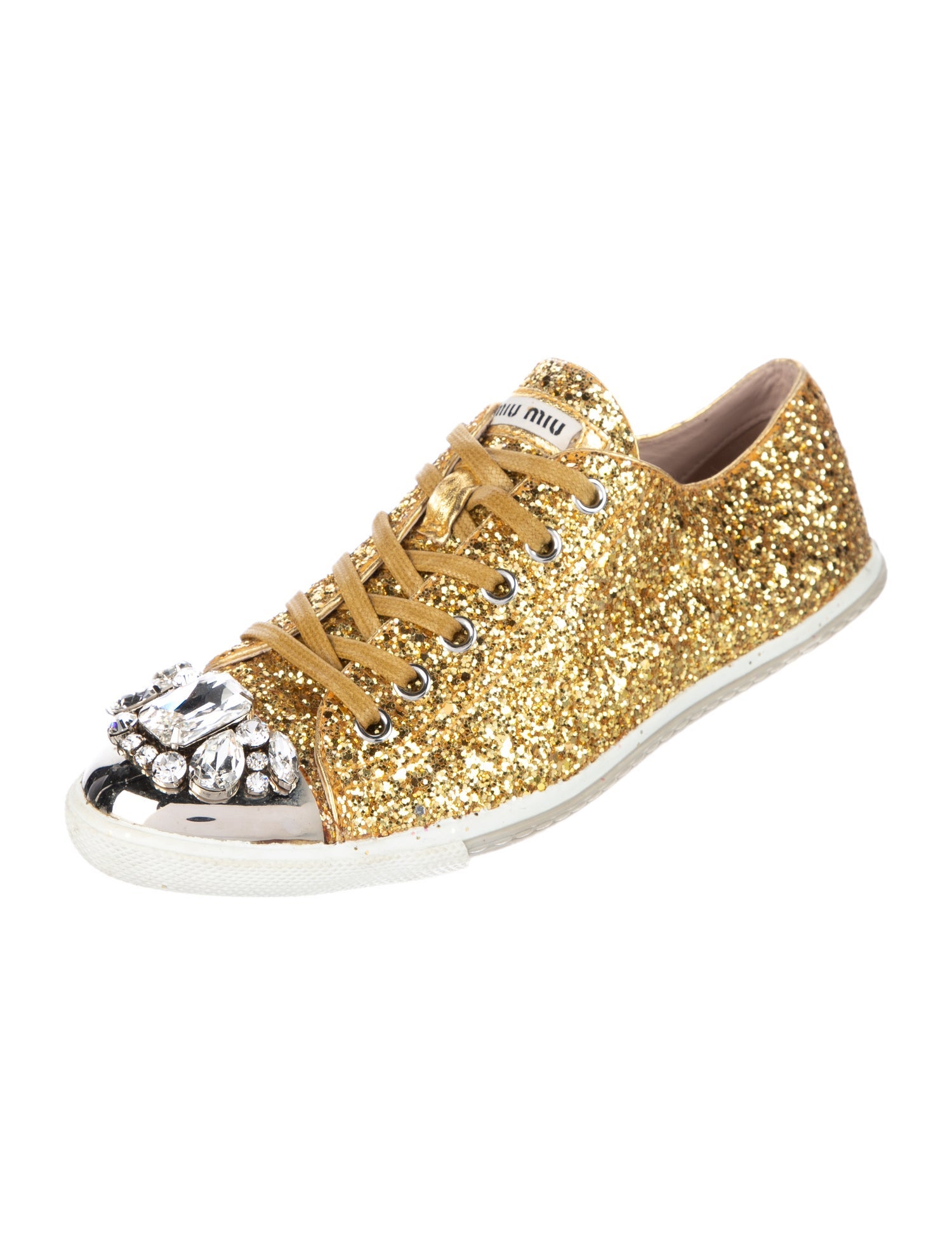 Miu Miu Glitter Studded Accents Sneakers
