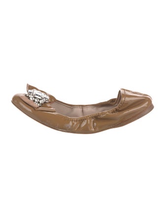 Miu Miu Patent Leather Bow Accents Ballet Flats