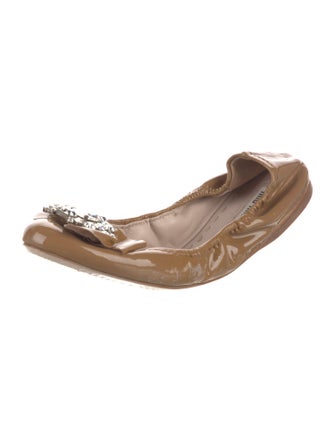 Miu Miu Patent Leather Bow Accents Ballet Flats
