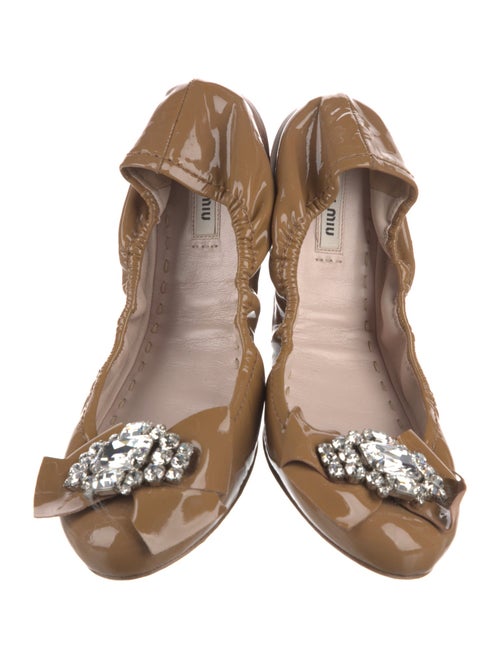 Miu Miu Patent Leather Bow Accents Ballet Flats