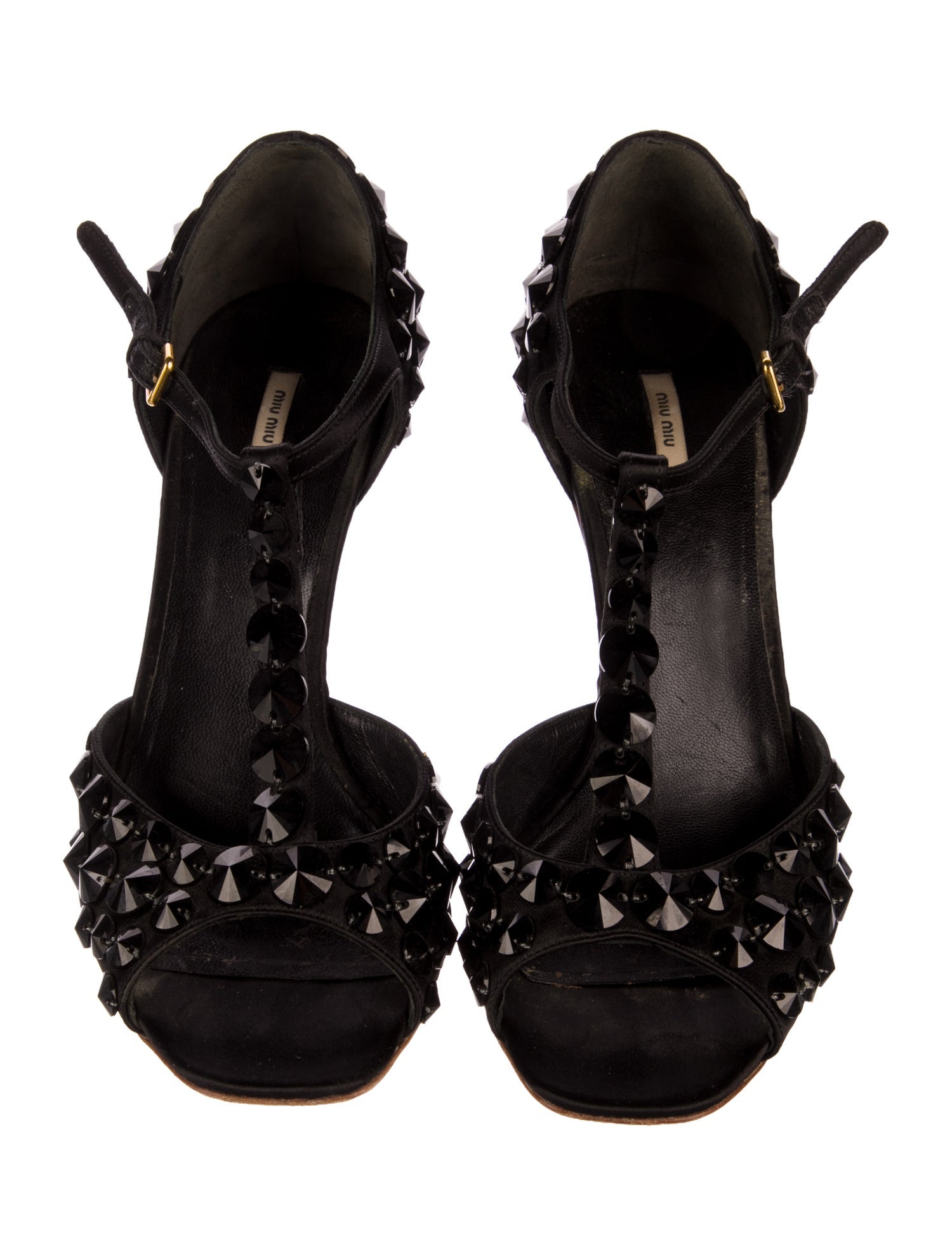 Miu Miu Leather Beaded Accents Sandals