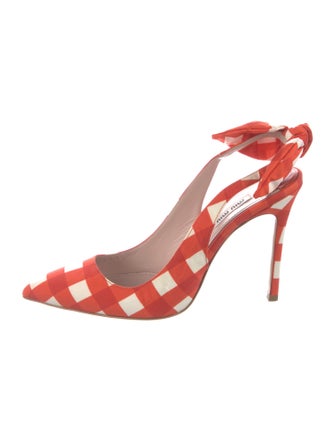 Miu Miu Plaid Print Bow Accents Slingback Pumps