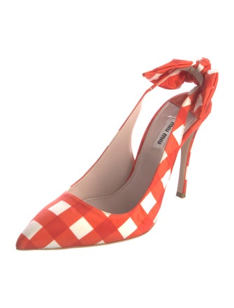 Miu Miu Plaid Print Bow Accents Slingback Pumps