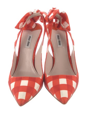 Miu Miu Plaid Print Bow Accents Slingback Pumps