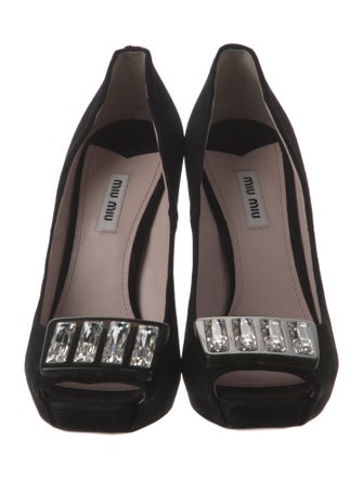 Miu Miu Suede Crystal Embellishments Pumps