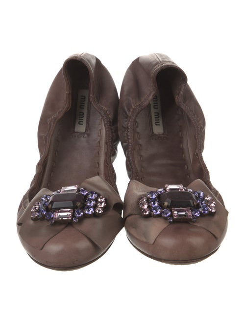 Miu Miu Leather Bow Accents Ballet Flats
