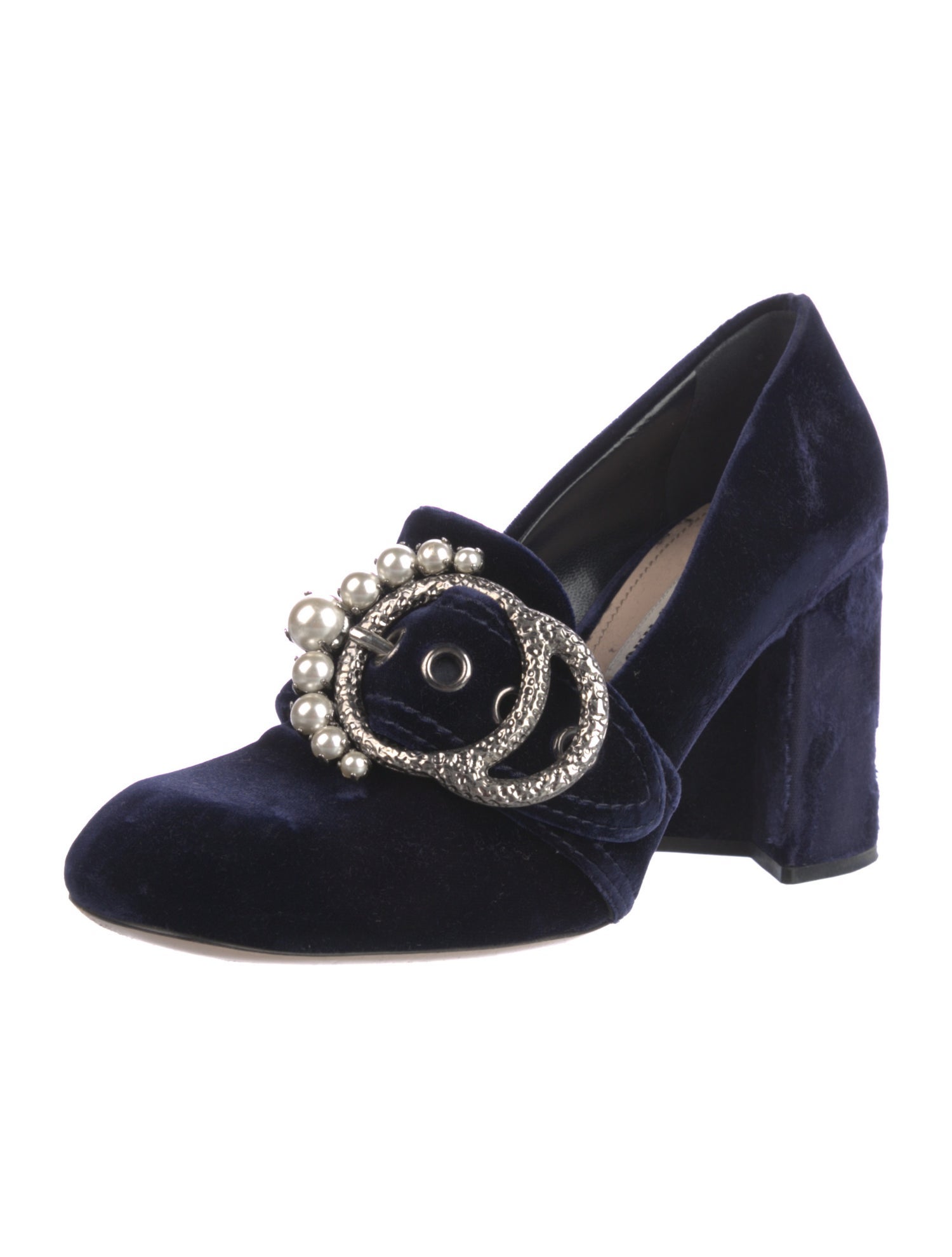 Miu Miu Faux Pearl Accents Velvet Pumps