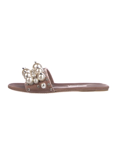 Miu Miu Faux Pearl Accents Velvet Slides