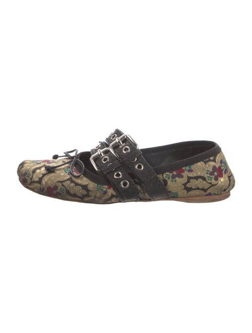 Miu Miu Floral Print Bow Accents Mary Jane Flats