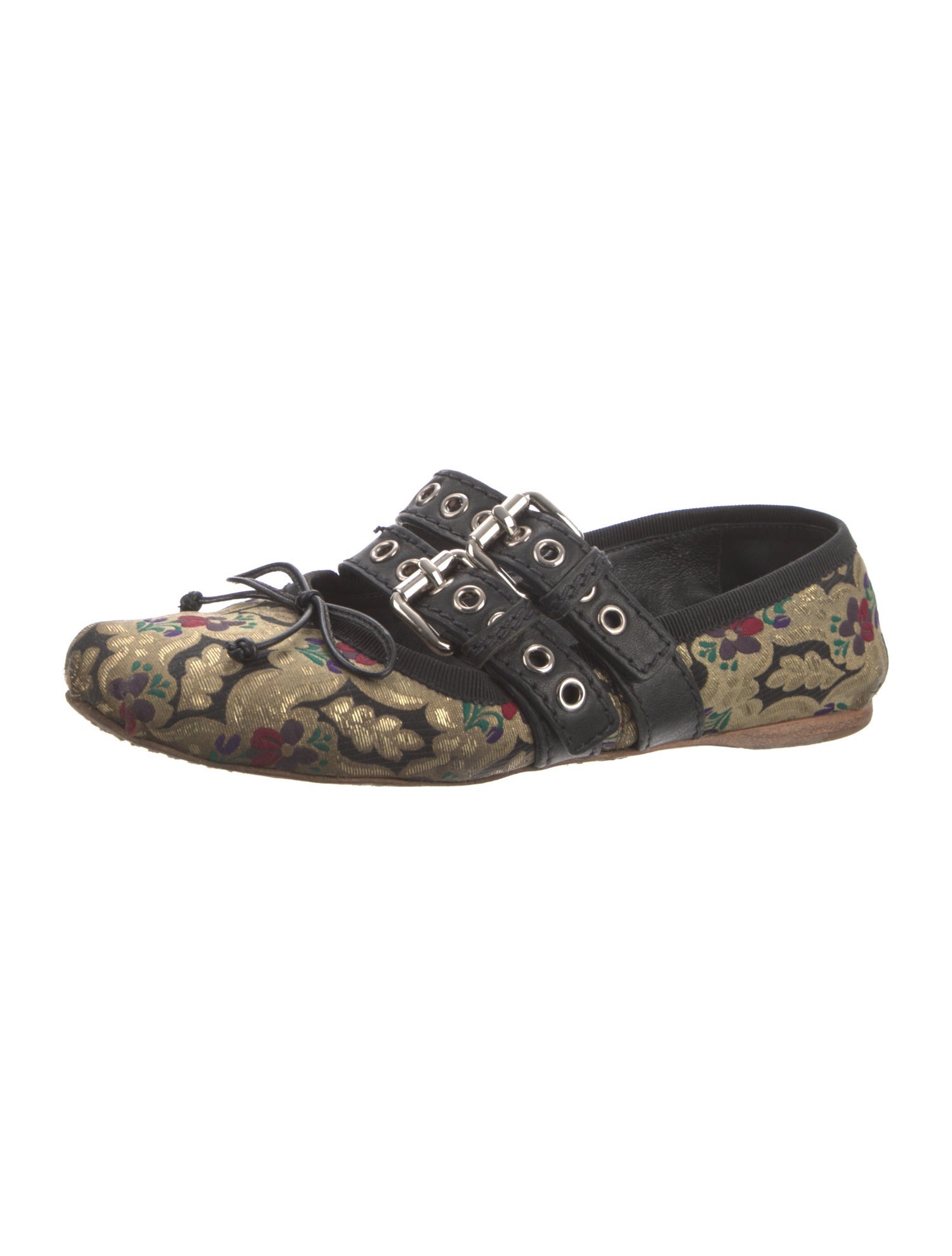 Miu Miu Floral Print Bow Accents Mary Jane Flats