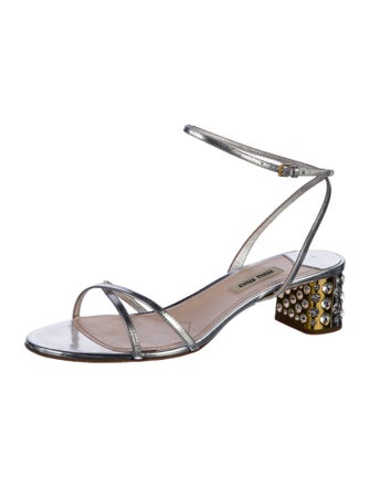 Miu Miu Leather Crystal Embellishments Sandals