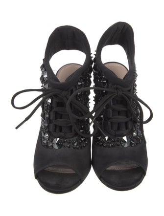 Miu Miu Satin Crystal Embellishments Slingback Sandals