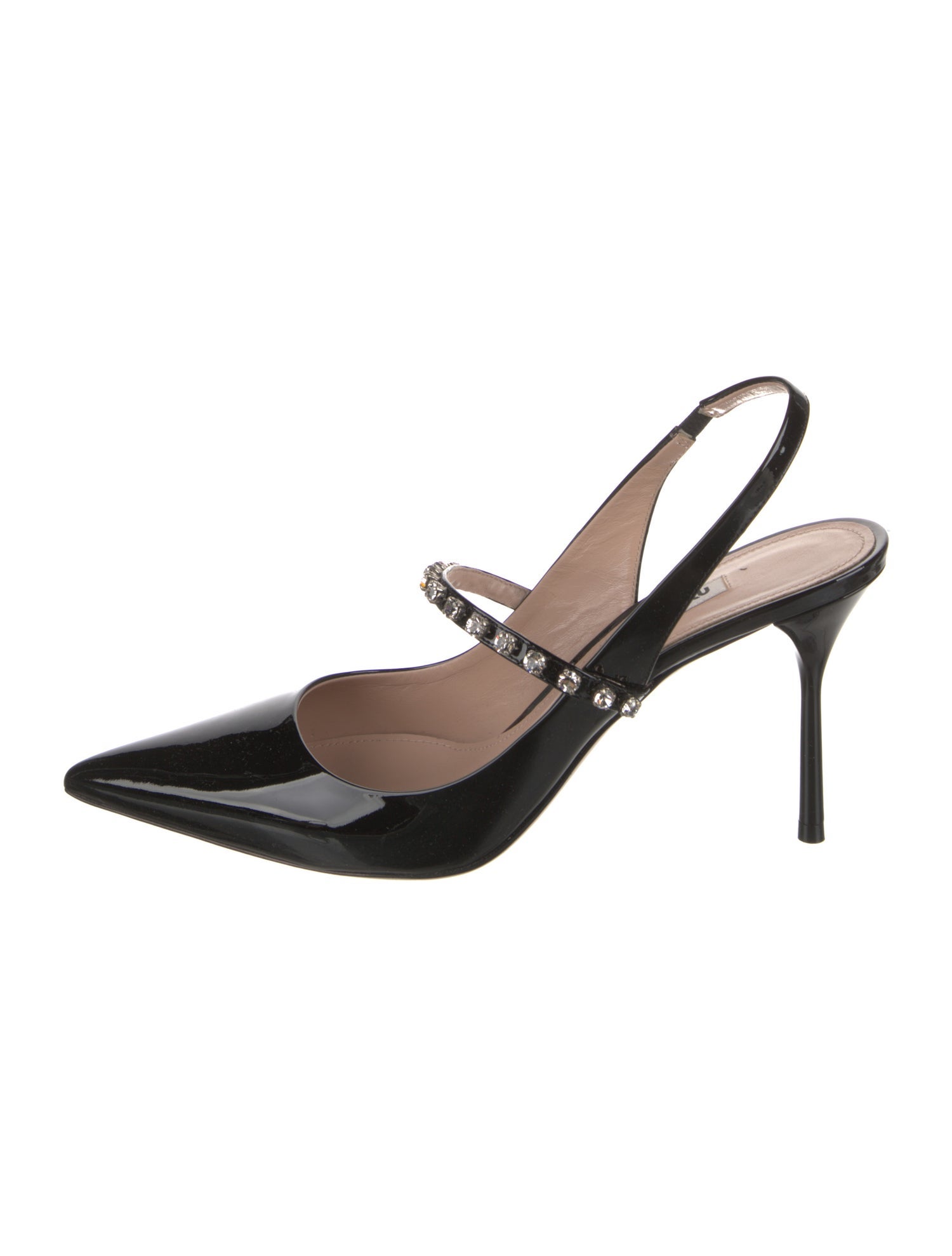 Miu Miu Patent Leather Crystal Embellishments Slingback Pumps
