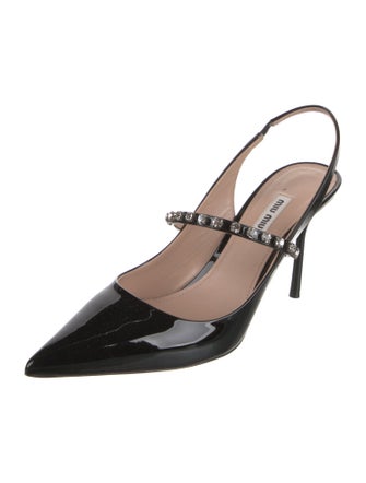 Miu Miu Patent Leather Crystal Embellishments Slingback Pumps