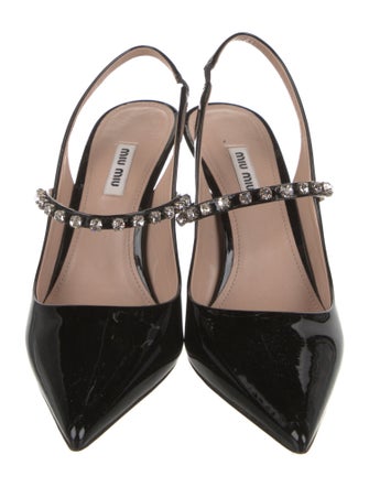 Miu Miu Patent Leather Crystal Embellishments Slingback Pumps