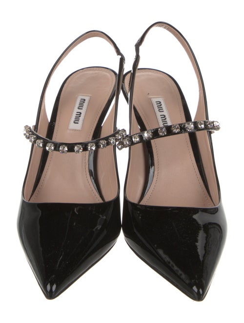 Miu Miu Patent Leather Crystal Embellishments Slingback Pumps